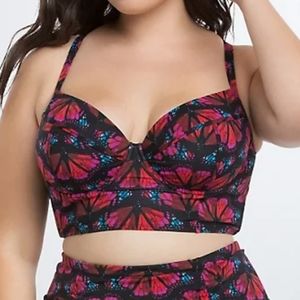 Torrid 2 butterfly swim bikini top pink red black